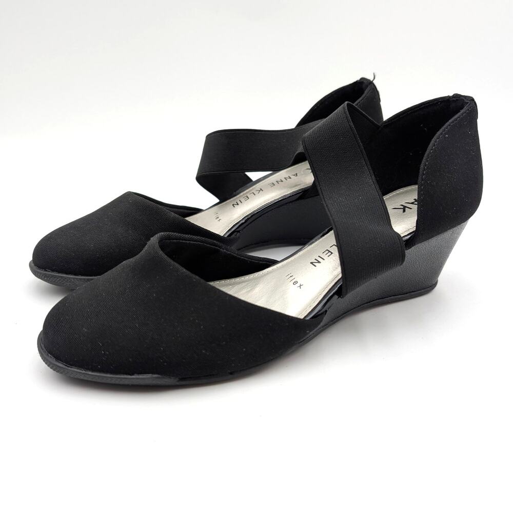 Anne Klein Tara Strap d'Orsay Wedge Pump Women's Black Size US7M EU37